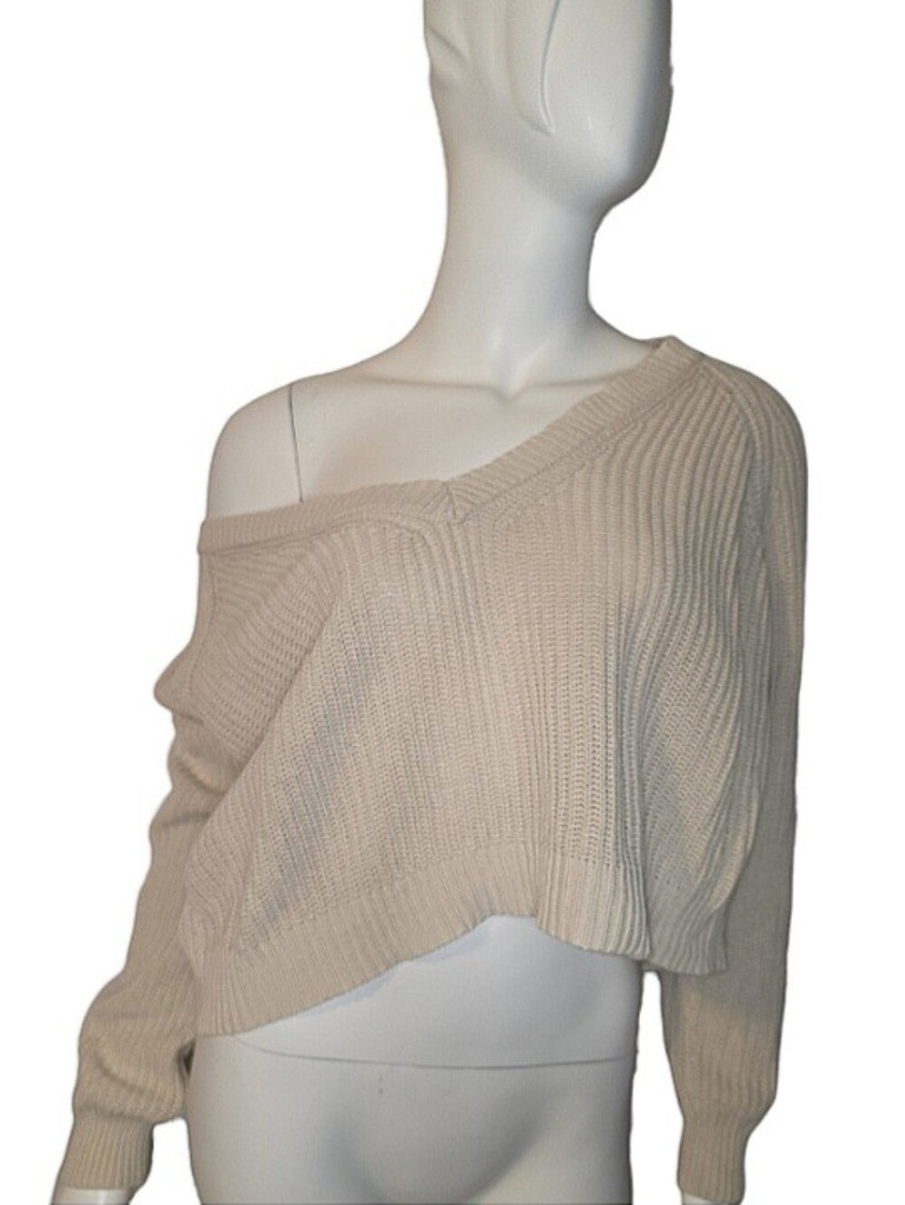 Forever 21 Women's Beige Ribbed V-Neck Knit Pullover Sweater Size S